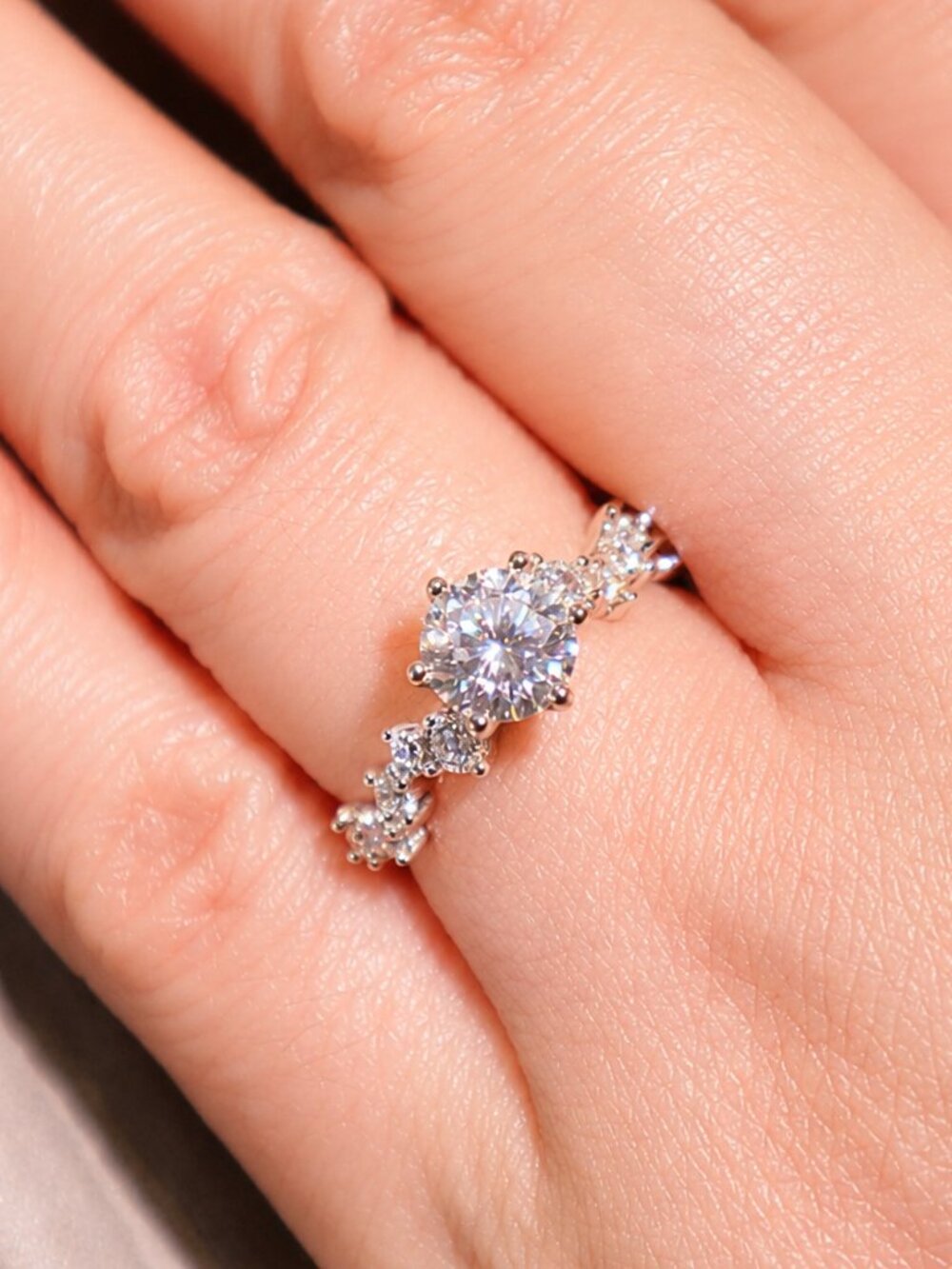 1CT Moissanite Floral Ring 925 Sterling Silver 18K White Gold Plated Adjustable